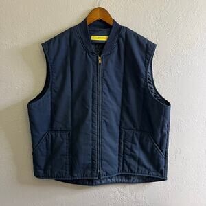 Vintage 70s Cintas Quilted Work Vest Navy Blue Insulated Zip Front XXL Retro